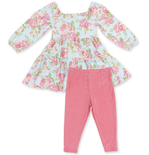 Load image into Gallery viewer, Soft, playful, and ready for cooler days—Angel Dear’s Angeline Floral Cap Sleeve Dress &amp; Legging Set is the perfect outfit for fall and winter fun! The cap sleeve dress is made from silky-smooth viscose from bamboo, offering a lightweight feel with a cozy touch. Paired with coordinating leggings for warmth and all-day comfort, this set is perfect for twirling, layering, and everything in between.
