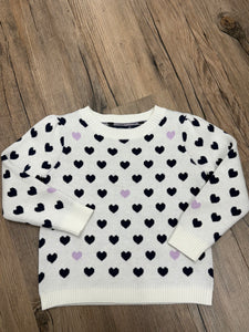 Girls Heart Puff Sleeve Sweater in Ivory