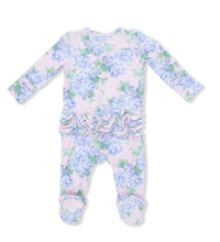 Load image into Gallery viewer, Wrap your little one in the cozy embrace of the Hydrangea 2 Way Zipper Footie by Angel Dear. With its charming hydrangea print, this footie not only adds cuteness to nap time but also ensures comfort for a restful night's sleep. Give your baby the gift of sweet dreams!
