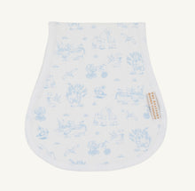 Load image into Gallery viewer, Wrap your baby in gentle care with the Oopsie Daisy Burp Cloth, featuring a timeless toile print that adds charm to every moment. Soft and practical, it’s perfect for newborns and makes a heartfelt gift in vibrant Hamptons Hot Pink or Beale Street Blue. 

