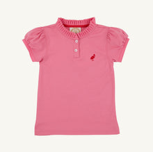 Load image into Gallery viewer, Elevate your tween’s style with The Beaufort Bonnet Company’s Little Miss Prim and Proper Polo! The vibrant Hamptons Hot Pink hue and delicate ruffle collar add charm and confidence, making every day feel special. Perfectly pairs with the Stella Skort for a fresh, joyful look she'll love to wear!
