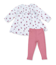 Load image into Gallery viewer, Soft, sweet, and made for magical moments, Angel Dear’s Alyssa Floral Smocked Ruffle Long Sleeve Dress with Ribbed Leggings is a fall favorite! The dress is crafted from silky-smooth viscose from bamboo and features delicate smocking and fluttery ruffles, while the stretchy ribbed leggings keep little legs comfy and cozy all day long.
