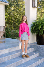 Load image into Gallery viewer, The Bubblegum Pop Pullover by Set Proper brings a joyful pop of pink with a charming scalloped hem that elevates any outfit. Cozy and versatile, it pairs effortlessly with jeans, leggings, or skirts—perfect for brightening chilly school days and beyond!
