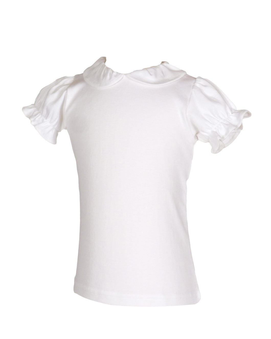 The Classic Clare Short Sleeve Shirt by The Yellow Lamb offers timeless charm with its soft white cotton knit fabric. Featuring a delicate peter pan collar and charming puff shoulder sleeves, this shirt combines comfort and style perfectly for your little one. Ideal for everyday wear or special occasions, it adds a sweet, classic touch to any outfit.