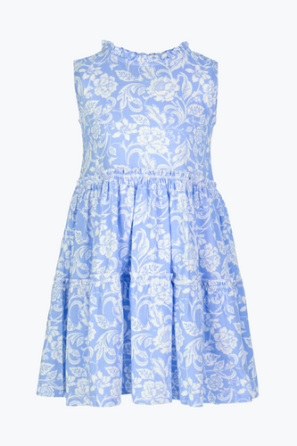 Transform your little girl into a summer dream with our Blue Sky Blossom Goldie Dress! The sky blue color and delicate floral print create a whimsical look, while the tiered skirt and soft knit design ensure comfort all day long. Perfect for any occasion, this dress is a must-have for your little one's wardrobe.