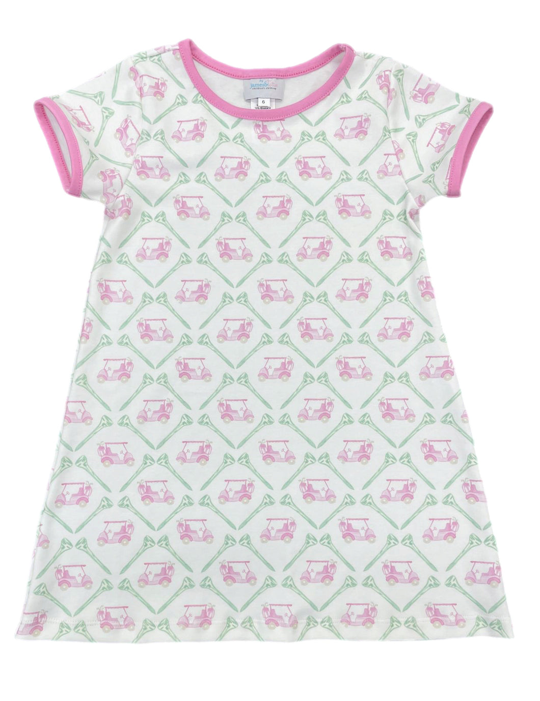 Introduce your little one to the world of golf with Let's PAR-TEE Knit Play Dress from James & Lottie. This dress is made with soft knit fabric, ensuring comfort for all-day play. The adorable pink, green, and white golf design adds a touch of classic charm. Perfect for toddlers to girls, let them swing into style and have fun on the course!