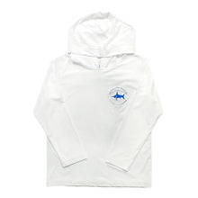 Load image into Gallery viewer, Stay comfortable and stylish on and off the course with the Golf Bag Performance Hoodie from Salt Water Boys. This classic white hoodie features an image of a golf bag and is perfect for cooler days or beach breezes. Available in sizes for toddlers to tweens.
