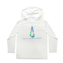 Load image into Gallery viewer, Stay comfortable and stylish on and off the course with the Golf Bag Performance Hoodie from Salt Water Boys. This classic white hoodie features an image of a golf bag and is perfect for cooler days or beach breezes. Available in sizes for toddlers to tweens.
