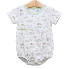 Load image into Gallery viewer, Introduce your little one to the joys of fishing with the Infant Boy&#39;s Gone Fishing Bubble from Trotter Street Kids! This classic white and green bubble is adorned with a charming fishing print, perfect for any fishing enthusiast. Add a touch of class to your baby&#39;s wardrobe and inspire a love for the great outdoors.
