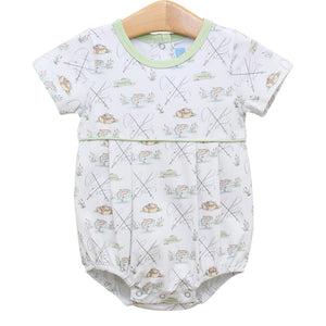 Introduce your little one to the joys of fishing with the Infant Boy's Gone Fishing Bubble from Trotter Street Kids! This classic white and green bubble is adorned with a charming fishing print, perfect for any fishing enthusiast. Add a touch of class to your baby's wardrobe and inspire a love for the great outdoors.
