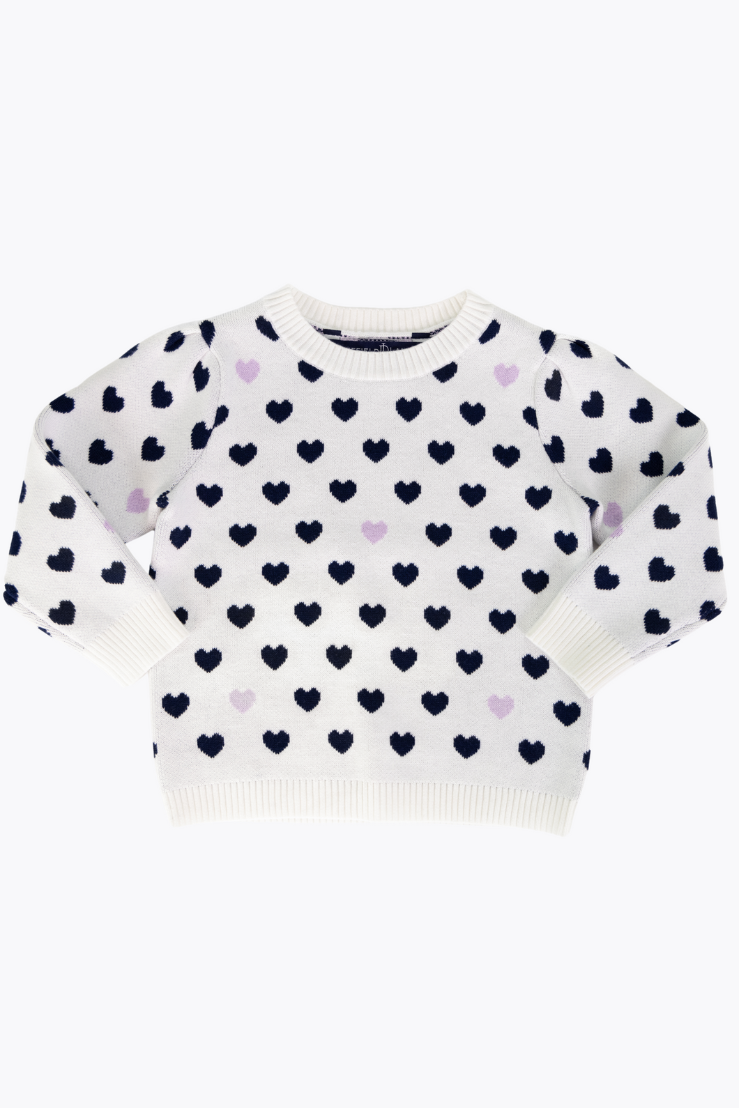 Embrace cozy style this fall with the Girls Heart Sweater in Ivory. Featuring delicate navy and lilac heart patterns, this beautifully knit sweater offers warmth and charm, making it an ideal choice for any little girl's wardrobe. Its soft fabric ensures comfort all day long, while the elegant design adds a sweet, playful touch to her seasonal outfits.