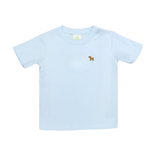 Load image into Gallery viewer, Make playtime even more enjoyable with Puppy Harry’s Play Knit Tee! This adorable blue knit shirt for toddler boys is crafted from breathable fabric, ensuring comfort during every adventure. The charming puppy design adds a whimsical touch, inspiring joy and creativity in your little one’s everyday fun! Shorts not included. 
