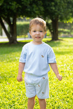 Load image into Gallery viewer, Make playtime even more enjoyable with Puppy Harry’s Play Knit Tee! This adorable blue knit shirt for toddler boys is crafted from breathable fabric, ensuring comfort during every adventure. The charming puppy design adds a whimsical touch, inspiring joy and creativity in your little one’s everyday fun! Shorts not included. 
