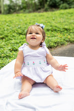 Load image into Gallery viewer, Dress your little girl in the delightful Tulip Seersucker Bubble by Zuccini Kids! This charming bubble features a breathable mini seersucker fabric, ensuring she stays cool and comfortable during warm spring and summer days. Perfect for playdates or family outings, it's an outfit that brings joy and style together!

 
