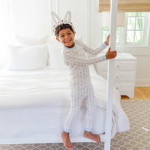 Load image into Gallery viewer, Give your little one the gift of comfort and joy with the Grayson Boys’ Pajama Pant Set in Easter Bunnies Blue by Lila and Hayes! Crafted from soft Pima cotton, this long sleeve set features an adorable Easter bunnies print, making bedtime an enchanting adventure. Let their dreams hop into a world of fun!
