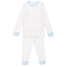 Load image into Gallery viewer, Give your little one the gift of comfort and joy with the Grayson Boys’ Pajama Pant Set in Easter Bunnies Blue by Lila and Hayes! Crafted from soft Pima cotton, this long sleeve set features an adorable Easter bunnies print, making bedtime an enchanting adventure. Let their dreams hop into a world of fun!
