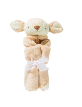 Load image into Gallery viewer, A perfect little security blankie and tagalong for your child. The delicious cashmere-like material is perfect for babies and toddlers to snuggle. Each blankie features a sweet animal head that's easy to grip. It will bring smiles and comfort to your little napper and will likely become a favorite animal friend to take along on many adventures.
Soft and snuggly
100% Polyester microfiber
Machine washable
Measures 13"x13"

