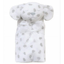 Load image into Gallery viewer, Those puppy dog eyes will get you everytime! This dalmatian napping blanket from Angel Dear will sure to be your little ones best friend. Measuring 29" x 29", it has a plush animal head, embroidered facial features and is machine washable.

Gray on white with brown sleepy eyes
29" x 29" square blanket with a huggable plush head
100% polyester microfiber
Machine washable
Remains soft after years of washing
