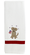Load image into Gallery viewer, Celebrate freedom and fun with the Patriotic Pup Towel by Bailey Boys! Designed to match our adorable patriotic pup outfits, this towel is perfect for July 4th celebrations at the beach or pool. Its vibrant colors make it a must-have for every boy and girl ready to make a splash!
