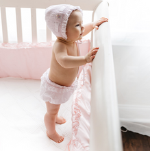 Load image into Gallery viewer, Dress your little one in the enchanting Secret Garden Bloomers by Feltman Brothers. With delicate roses and charming ruffles, these pink bloomers are a timeless addition to any infant girl's wardrobe. The beautifully stitched waistband offers comfort and style, perfect for precious photo moments!
