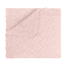 Load image into Gallery viewer, Complete your little one's nursery collection with our Lux Pointelle Knit Blanket by Feltman Brothers! Crafted with attention to detail, this luxurious blanket features an all-over, intricate diamond-shaped pointelle pattern that provides both classic elegance and breathable warmth.

Designed for lasting quality, it is finished with a delicate, scalloped knit edge that adds a sweet, vintage-inspired touch to any photoshoot or nursery.
