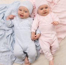 Load image into Gallery viewer, Complete your little one's nursery collection with our Lux Pointelle Knit Blanket by Feltman Brothers! Crafted with attention to detail, this luxurious blanket features an all-over, intricate diamond-shaped pointelle pattern that provides both classic elegance and breathable warmth.

Designed for lasting quality, it is finished with a delicate, scalloped knit edge that adds a sweet, vintage-inspired touch to any photoshoot or nursery.
