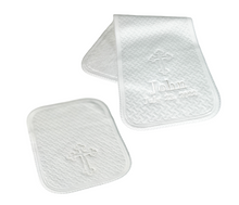 Load image into Gallery viewer, Explore Marcela’s burp cloth, ensuring your baby stays dry and comfy on their special day, customizable with their name or monogram.
