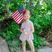 Load image into Gallery viewer, Celebrate your little one's spirit with the Poppy Girls’ Short Set in Liberty Floral by Lila + Hayes. Crafted from soft, breathable 100% Pima cotton, this charming outfit features a delightful patriotic floral print, perfect for festive occasions. Let her shine with comfort and style!
