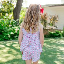 Load image into Gallery viewer, Celebrate your little one's spirit with the Poppy Girls’ Short Set in Liberty Floral by Lila + Hayes. Crafted from soft, breathable 100% Pima cotton, this charming outfit features a delightful patriotic floral print, perfect for festive occasions. Let her shine with comfort and style!
