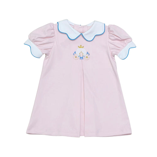 Rev up your little girl's wardrobe with the Carriage Ella Dress from Zuccini Kids. This soft knit dress features a stunning princess carriage embroidery, complete with a classic white collar and front pleat. Let her feel like the princess she is in this must-have dress!