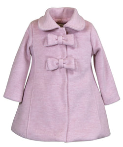 Girls Two Bow Car Coat - Heather Pink
