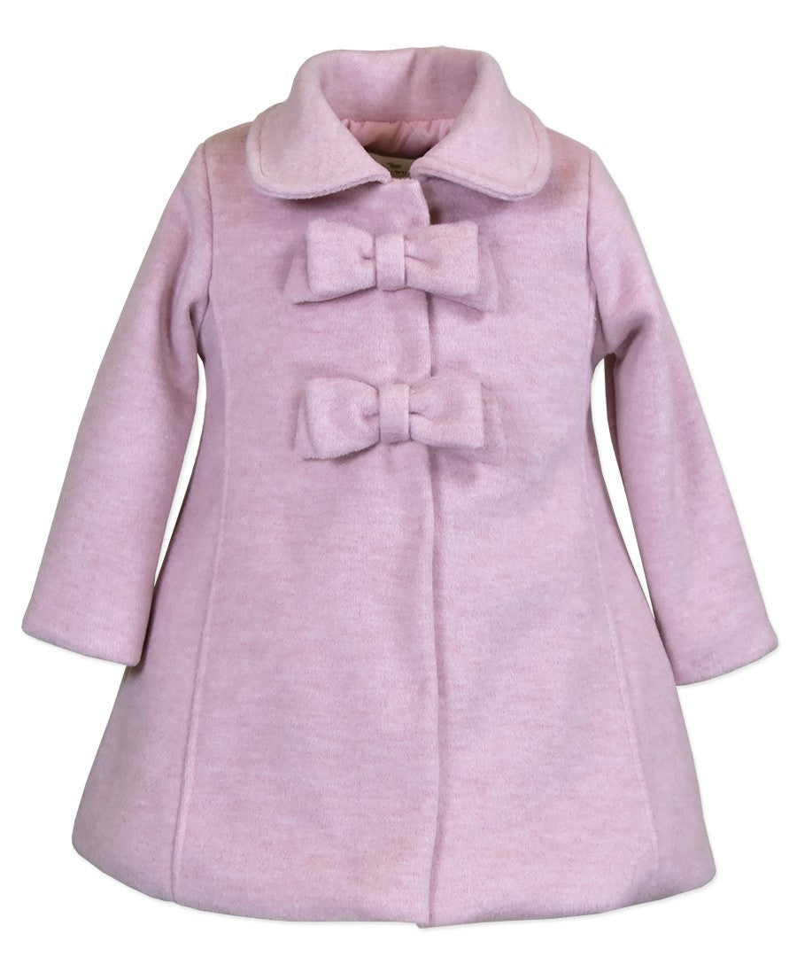 Girls Two Bow Car Coat - Heather Pink