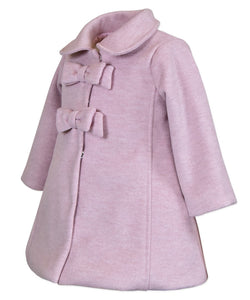 Girls Two Bow Car Coat - Heather Pink