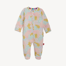 Load image into Gallery viewer, Our Harper Modal Magnetic Footie with Ruffles by Magnetic Me, designed with magnetic closures, is a quick and quiet lifesaver for all-day and middle-of-the-night diaper changes. Made from sustainable modal, it's a silky-soft and temperature-regulating sleeper to keep your little one comfy from head to toe.
