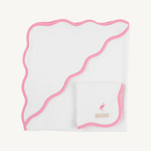 Load image into Gallery viewer, The Beaufort Bonnet Company’s Rub A Dub Gift Set in Worth Avenue White with Hamptons Hot Pink or Barbados Blue is the most precious and practical baby shower gift! Complete with a 100% Cotton Terrycloth coordinated hooded towel and washcloth, this set makes bath time feel like the best part of the whole day. This functional gift set will get used on repeat from day one, so wrap it up and tie a bow on it!
