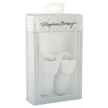 Load image into Gallery viewer, Stephan Baby’s Cross Bibs &amp; Socks Gift Set is perfect for those special faith-based occasions. This set includes a white bib with embroidered cross and coordinating white lace socks.
