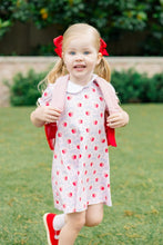 Load image into Gallery viewer, The Apple Blossoms Dress by The Proper Peony is a delightful blend of charm and comfort. Made from soft Pima cotton, it features a whimsical apple and bow print, along with an adorable Peter Pan collar. Perfect for the first day of school, this dress combines style and ease, ensuring your little one feels confident and cute!
