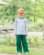 Load image into Gallery viewer, Ignite your little adventurer’s spirit with the Marsh Mallards Thomas Pants Set by Jellybean! Cozy Hunter green pants and a cream knit tee decorated with lively mallards bring the magic of the outdoors to every day. Perfect for fall explorations, this set ensures comfort and style in every step. 
