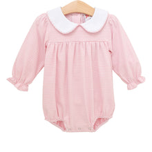 Load image into Gallery viewer, Dress your little one in the charming Lottie Bubble by Jellybean, featuring soft light pink stripes and a crisp white Peter Pan collar. Perfect for cozy fall days, this adorable and comfortable outfit makes every moment with your infant girl even more special!
