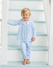 Load image into Gallery viewer, Step into effortless charm with the Liam Pants Set in Light Blue Windowpane by Jellybean. The relaxed fit embraces comfort, while the Peter Pan collar and buttoned top add timeless elegance. Feel both precious and poised in this beautifully soft, classic ensemble—perfect for moments when style meets ease!
