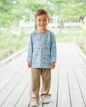 Load image into Gallery viewer, Ignite your little angler’s passion with Jellybean’s Hook and Tackle Thomas Pants Set! The fishing-themed shirt sparks adventure, while the cozy brown pants keep him comfy during every outdoor escapade. Perfect for fall fun, this set inspires joy in every moment spent exploring nature!
