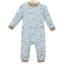 Load image into Gallery viewer, Dress your little one in the Hook and Tackle Thomas Romper by Jellybean—an irresistibly cozy, breathable outfit designed for adventurous fall days. With its charming fishing-themed print, this romper sparks imagination while keeping your infant comfortable and ready to explore! Ready for endless adventures?
