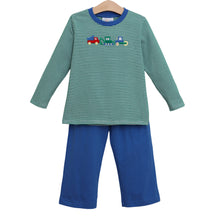 Load image into Gallery viewer, Ready for adventure, your little builder will love the Dig Dump and Roll Pants Set by Jellybean! The soft, breathable knit tee with playful construction appliqués sparks imagination, while comfy pants keep toddlers moving freely through every dirt-filled day. Perfect for energetic fall fun!
