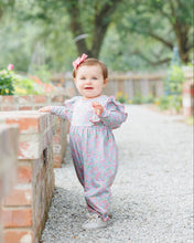 Load image into Gallery viewer, Wrap your little one in the sweet charm of the Cottage Blooms Frances Romper by Jellybean! Delicate floral prints and gentle ruffles create a cozy, enchanting look that's perfect for every tiny adventure. Celebrate her innocence with every soft, playful detail!
