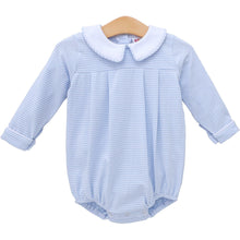 Load image into Gallery viewer, Wrap your little one in charm with the Henry Bubble in Light Blue Stripes by Jellybean. Soft, breathable fabric and a classic Peter Pan collar create a cozy, timeless look perfect for every joyful moment! Ready to make your baby’s outfit unforgettable?
