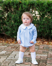 Load image into Gallery viewer, Wrap your little one in charm with the Henry Bubble in Light Blue Stripes by Jellybean. Soft, breathable fabric and a classic Peter Pan collar create a cozy, timeless look perfect for every joyful moment! Ready to make your baby’s outfit unforgettable?
