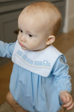 Load image into Gallery viewer, Dress your little one in Bailey Boys’ All Aboard Knit Infant Bubble and watch imaginations take flight! Soft, light blue knit wraps your baby in cozy comfort, while charming train embroidery sparks adventure from the very first wear. Ready for cuddles and journeys alike!

