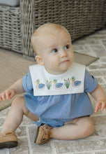 Load image into Gallery viewer, Wrap your little one in cozy charm with the Marshside Mallards Knit Infant Bubble by Bailey Boys. Soft navy stripes and delicate Mallard embroidery create an adorable look that’s perfect for everyday comfort and sweet adventures! Ready to inspire smiles wherever you go!
