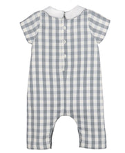 Load image into Gallery viewer, Dress your little one in timeless charm with the Blue Willow Check Boy Longall by Sophie and Lucas. Its soft blue and white checks, paired with a crisp white Peter Pan collar, create an enchanting look ideal for special moments and memorable portraits. Perfect for cherishing those early days!

 
