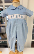 Load image into Gallery viewer, Wrap your little one in Cape Point Clothing Co.’s Spooky Ghosts Boys Bubble—soft light blue corduroy with adorable ghost smocking that captures Halloween’s playful spirit. Perfect for cozy, festive days that celebrate every magical moment!
